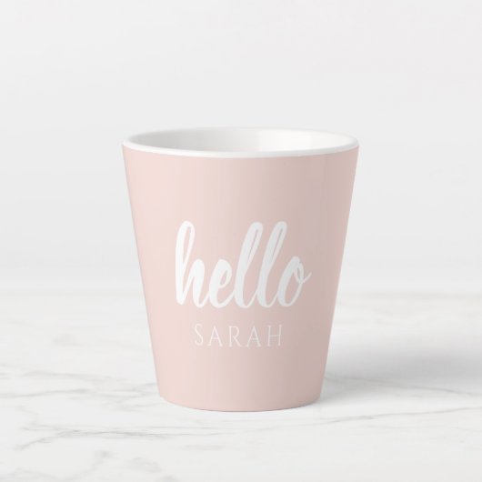 Moderne, minimale Pastel Roze Hallo en u noemt Latte Mok (Voorkant)
