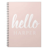 Moderne, minimale Pastel Roze Hallo en u noemt Notitieboek (Voorkant)