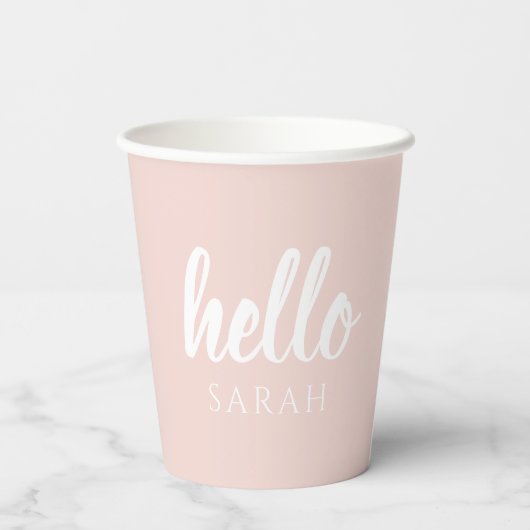 Moderne, minimale Pastel Roze Hallo en u noemt Papieren Bekers (Achterkant)