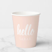 Moderne, minimale Pastel Roze Hallo en u noemt Papieren Bekers (Voorkant)