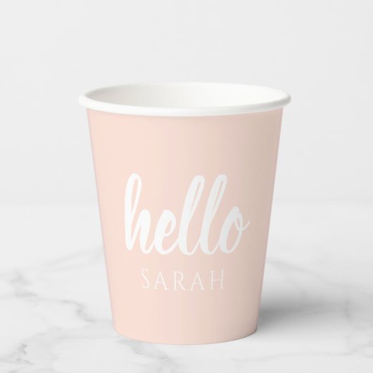 Moderne, minimale Pastel Roze Hallo en u noemt Papieren Bekers (Voorkant)