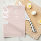 Moderne, minimale Pastel Roze Hallo en u noemt Theedoek (Quarter Fold)