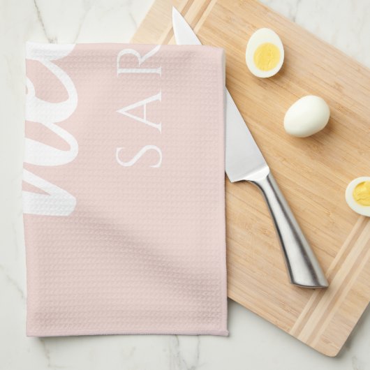 Moderne, minimale Pastel Roze Hallo en u noemt Theedoek (Quarter Fold)