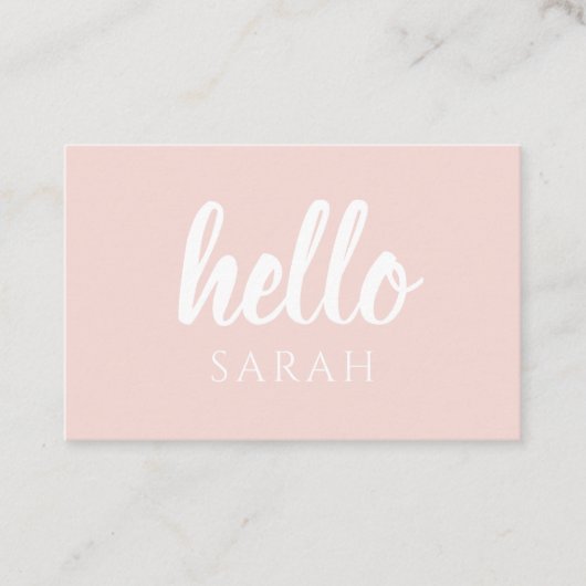 Moderne, minimale Pastel Roze Hallo en u noemt Visitekaartje (Voorkant)