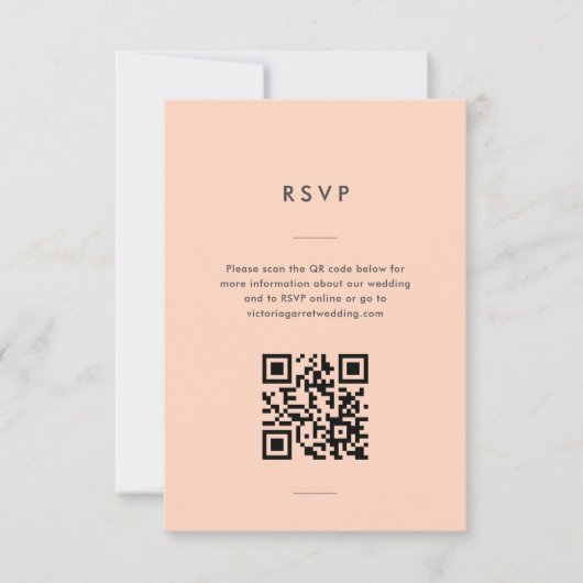 Moderne minimale perzik script bruiloft RSVP kaartje (Voorkant)