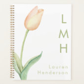 Moderne minimale perzik Waterverf tulp Monogram Planner (Voorkant)