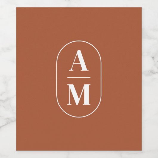 Moderne Minimale Pil Monogram - Terra Cotta Wijn Etiket (Enkel label)