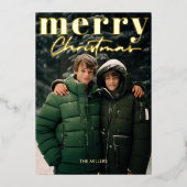 Moderne Minimale Prettig Kerstfeest 1 Foto Elegant Folie Feestdagenkaart (Voorkant)