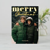 Moderne Minimale Prettig Kerstfeest 1 Foto Elegant Folie Feestdagenkaart (Staand Voorkant)