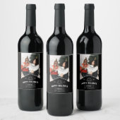 Moderne minimale Prettige feestdagen foto zwart li Wijn Etiket (Flessen)