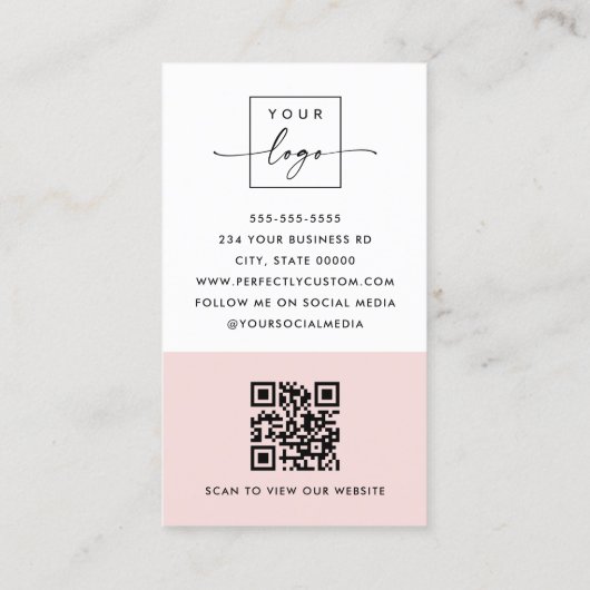 Moderne minimale QR-code blush roze wit verticaal Visitekaartje (Achterkant)