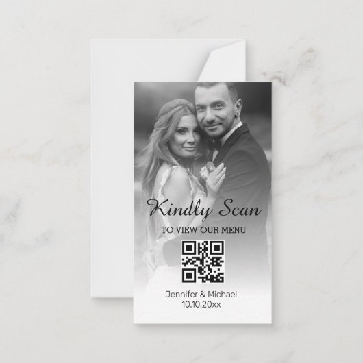 Moderne minimale QR-code Bruiloft Menu Fotokaart (Achterkant)