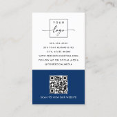 Moderne minimale QR-code donkerblauw wit verticaal Visitekaartje (Achterkant)