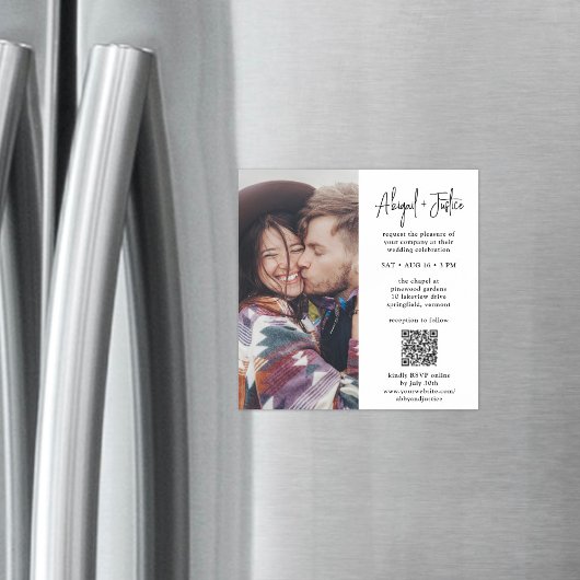 Moderne minimale QR-code & Photo All-in-One bruilo Magnetische Uitnodiging