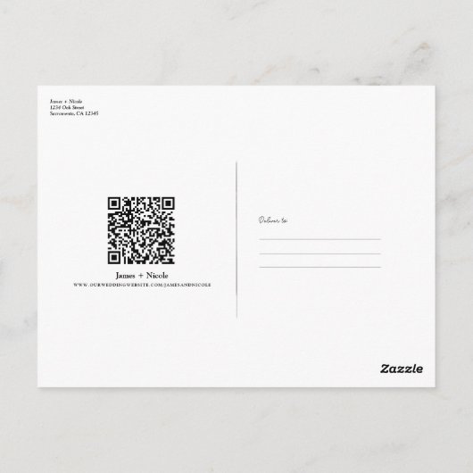 Moderne minimale QR-code Scannable Wedding Registr Briefkaart (Achterkant)