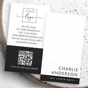 Moderne minimale QR-code zwart wit verticaal Visitekaartje