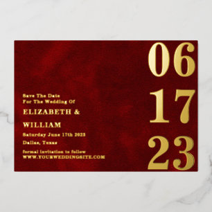 Moderne, minimale Red Gold-foto bespaart de datum Folie Uitnodiging