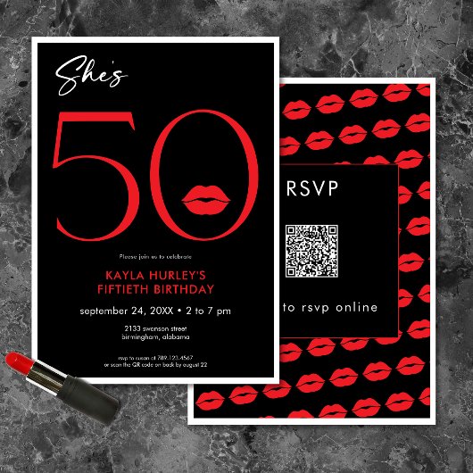 Moderne minimale rode lippen Ze is vijftig jaar QR Kaart