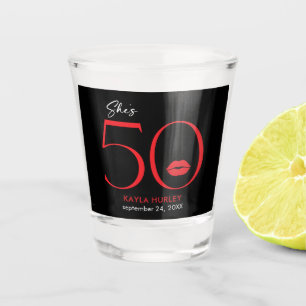 Moderne minimale rode lippen Ze is vijftig jaar Shot Glas