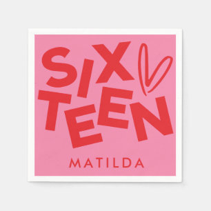 Moderne minimale rode roze typografie 16e verjaard servet