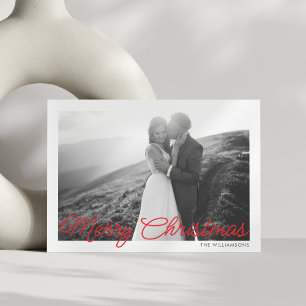 Moderne Minimale Rode Script Kerst Huwelijksfoto Feestdagenkaart