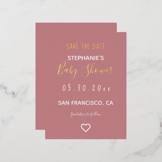 Moderne minimale Roos hartslag Baby shower Folie Feestdagen Briefkaart (Voorkant / Achterkant)