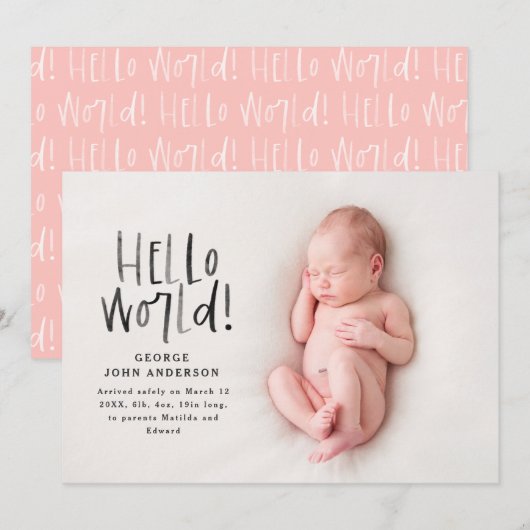 Moderne minimale roze eenvoudige foto geboorte aankondiging (Voorkant / Achterkant)