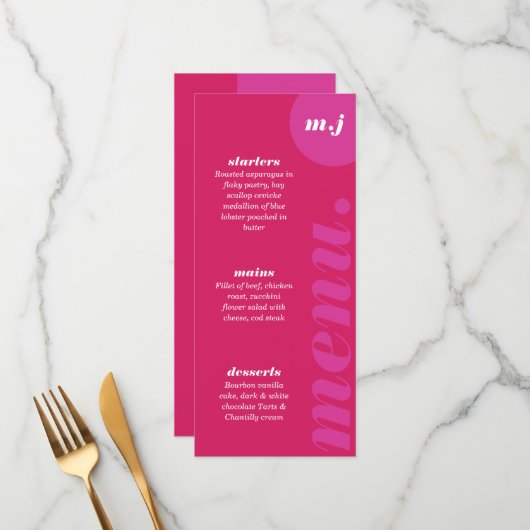 Moderne minimale roze en magenta retro-arch gebold menu (Voorkant / Achterkant in situ)