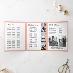 Moderne, minimale roze en witprijsbrochure drieluik kaart