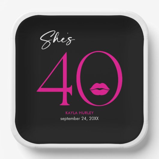 Moderne Minimale Roze Lippen Ze is 40 jarig Papieren Bordje (Voorkant)