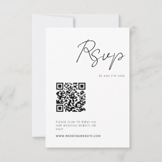 Moderne Minimale RSVP QR-code voor script Kaartje (Voorkant)