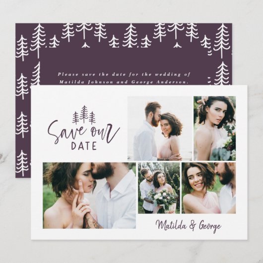 moderne minimale rustige multi-fotobruiloft save the date (Voorkant / Achterkant)