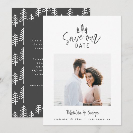 moderne minimale rustige multi-fotobruiloft save the date (Voorkant / Achterkant)
