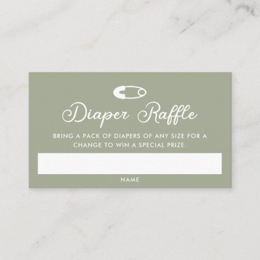 Moderne Minimale Sage Groene Luier Raffle Informatiekaartje (Voorkant)