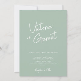 Moderne Minimale Sage Groene Script Foto Bruiloft Kaart