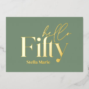 Moderne minimale salie groen eenvoudige 50e verjaa folie uitnodiging