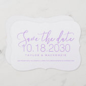 Moderne minimale script bracket lila Save the Date (Voorkant / Achterkant)
