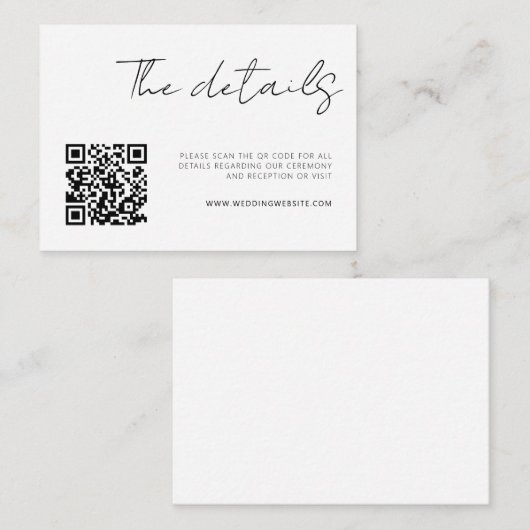 Moderne Minimale Script Details QR Code Informatiekaartje (Voorkant / Achterkant)