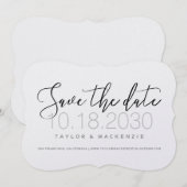 Moderne Minimale Script Die-Cut Beugel Vorm Save The Date (Voorkant / Achterkant)