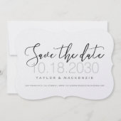 Moderne Minimale Script Die-Cut Beugel Vorm Save The Date (Voorkant)