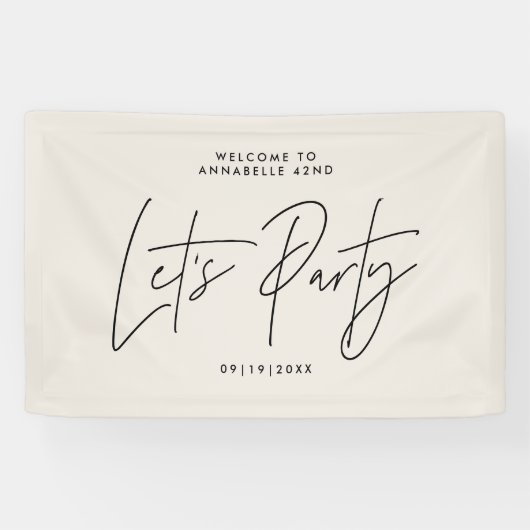 Moderne minimale script geometrische crème verjaar spandoek (Horizontaal)