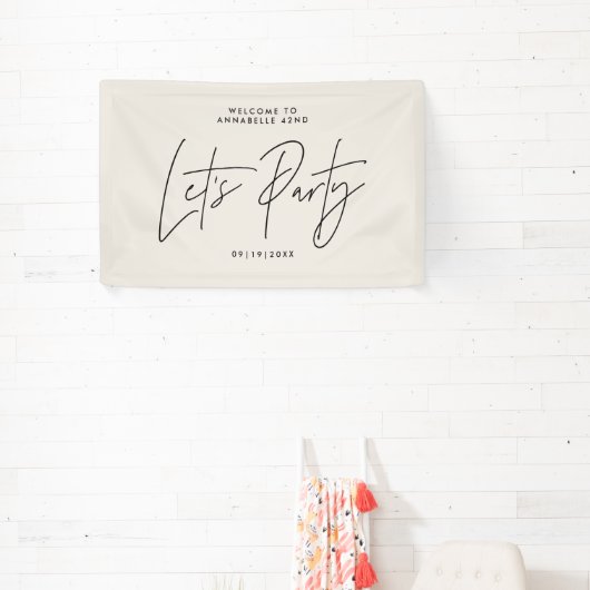 Moderne minimale script geometrische crème verjaar spandoek (Insitu)
