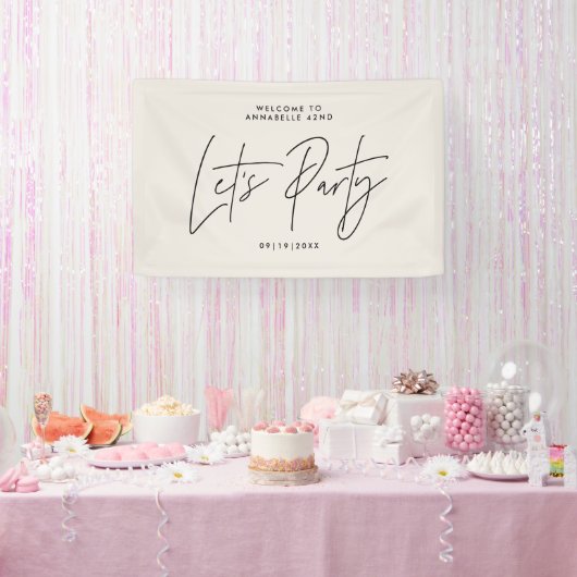 Moderne minimale script geometrische crème verjaar spandoek (Feest)