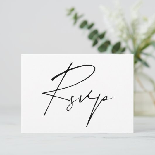 Moderne minimale script kalligrafie bruiloft onlin RSVP kaartje (Staand voorkant)