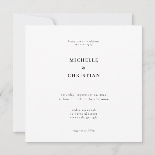 Moderne minimale script kalligrafie zwart bruiloft kaart (Achterkant)