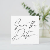 Moderne minimale script kalligrafie zwart bruiloft save the date (Staand voorkant)