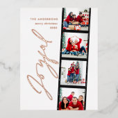 Moderne, minimale script multi-photokerstroest folie feestdagen briefkaart (Voorkant)