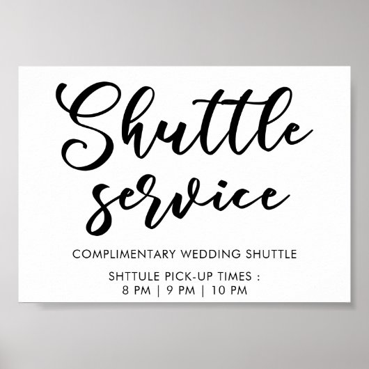 Moderne minimale Script Shuttle Service Trouwbord Poster (Voorkant)