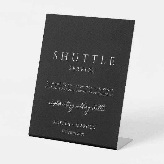 Moderne minimale Script Shuttle Service Trouwbord Reclamebord Met Voetstuk (Voorkant)