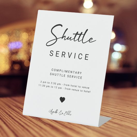 Moderne minimale Script Shuttle Service Trouwbord Reclamebord Met Voetstuk